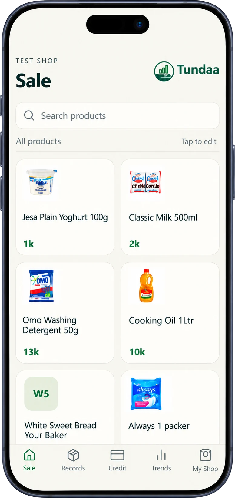 Sales transaction screen
