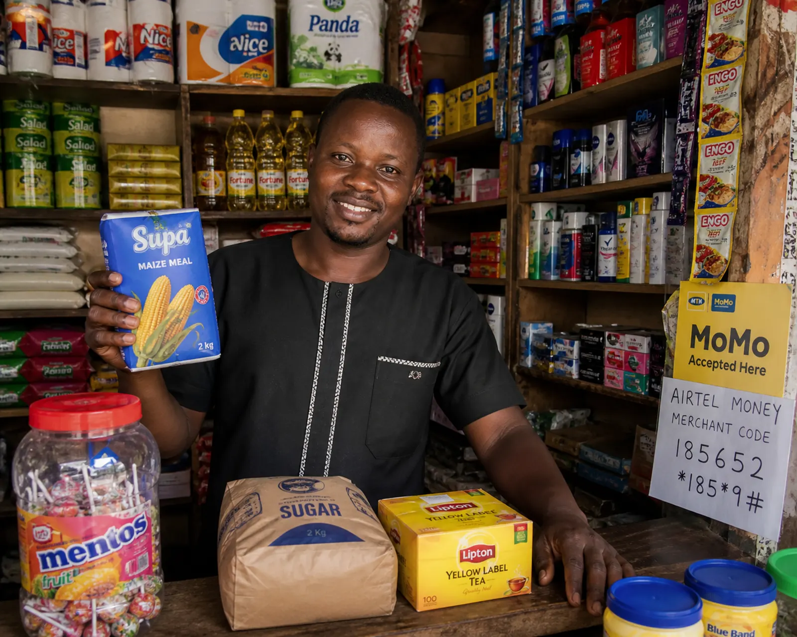 Smiling shopkeeper with customer